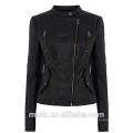 primavera damas chaqueta de cuero negro collarless